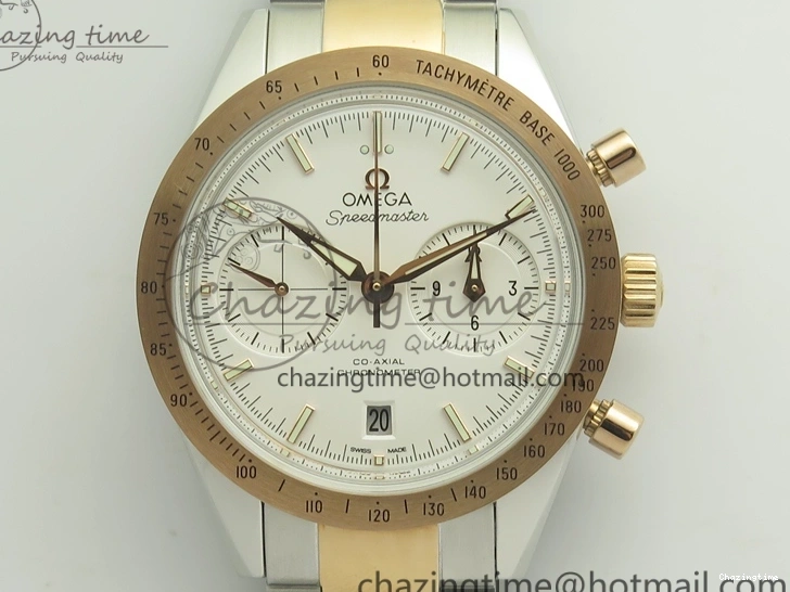 0106 Thermal Speedmaster ’57 Co-Axial SS RG OMF 1:1 Best Edition White Dial On SS RG Bracelet A9300 (Free Leather Strap) 8074